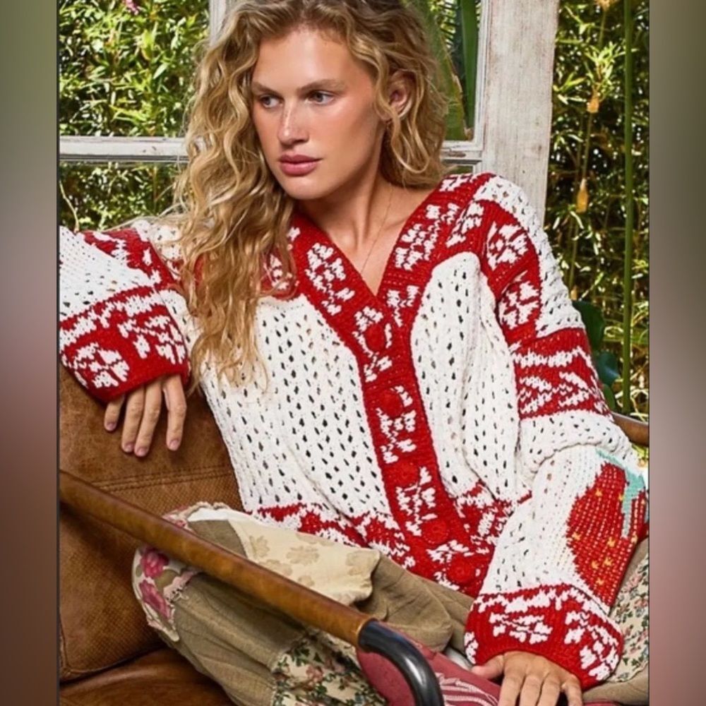POL Crocheted Strawberry Cardigan (Oversized)